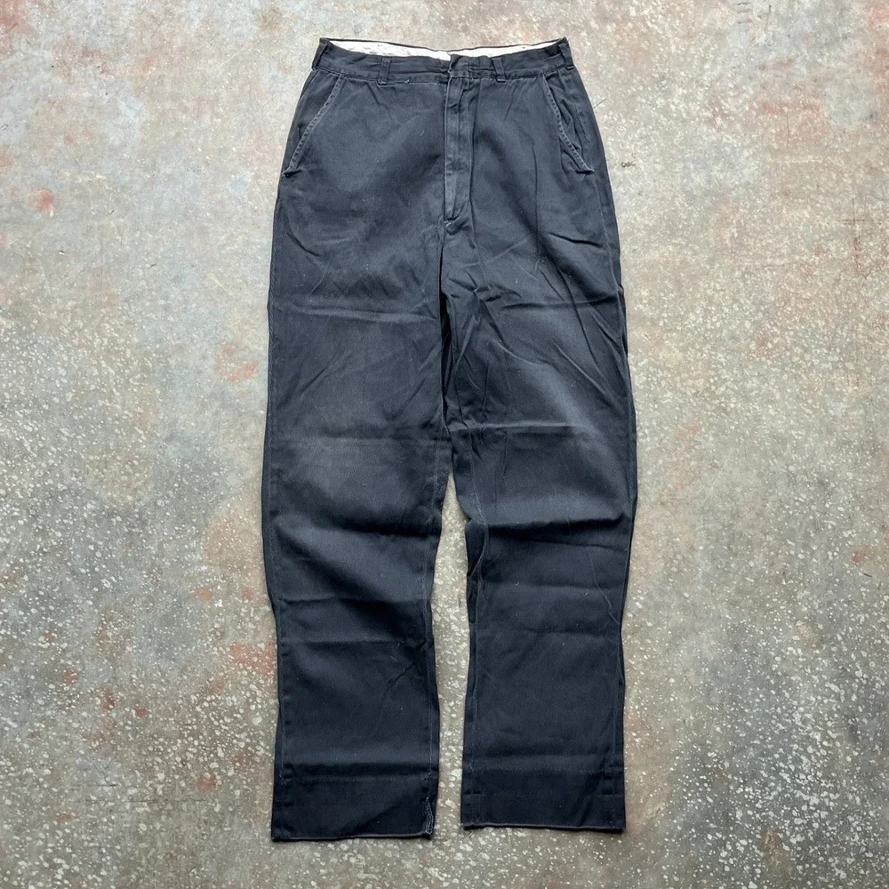 Vintage 50s 60s Black Striped Buckle Back Workwear Pants Talon Zipper 28x29 - Picture 4 of 11